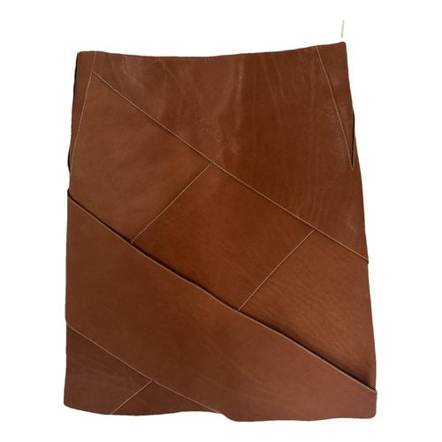 Pre-owned Bottega Veneta Leather Mid-length Skirt In Camel
