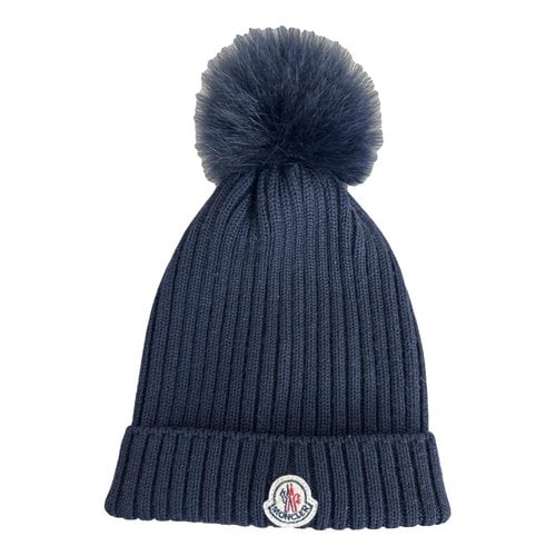 Pre-owned Moncler Wool Beanie In Navy