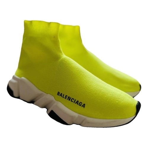 Pre-owned Balenciaga Speed Cloth High Trainers In Yellow