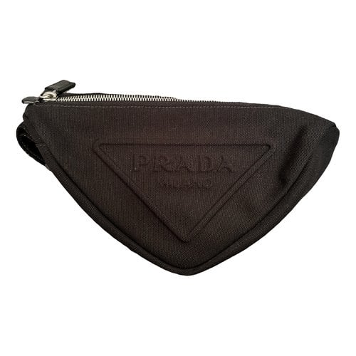 Pre-owned Prada Triangle Cloth Clutch Bag In Black