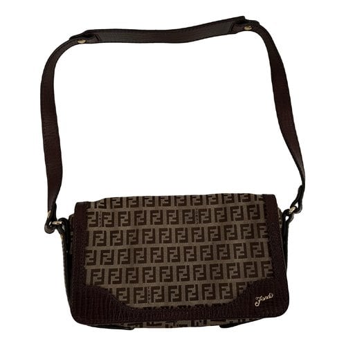 Pre-owned Fendi Baguette Cloth Clutch Bag In Brown