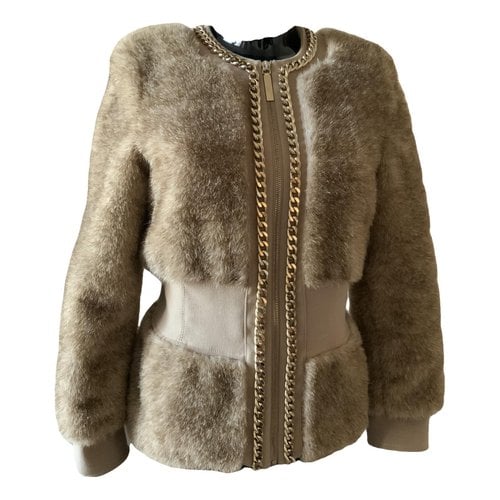 Pre-owned Elisabetta Franchi Faux Fur Jacket In Beige