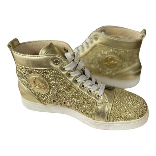 Pre-owned Christian Louboutin Krystal Sock Leather Trainers In Gold