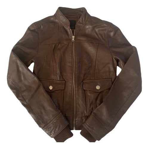 Pre-owned Pinko Leather Short Vest In Brown