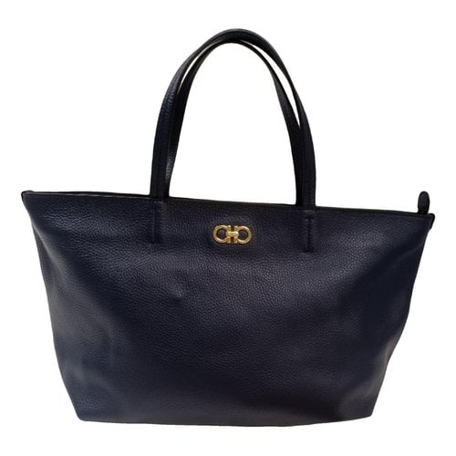 Pre-owned Ferragamo Leather Tote In Navy