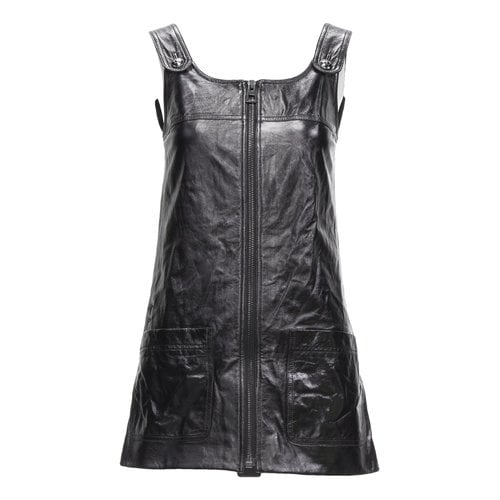 Pre-owned Dior Leather Mid-length Dress In Black