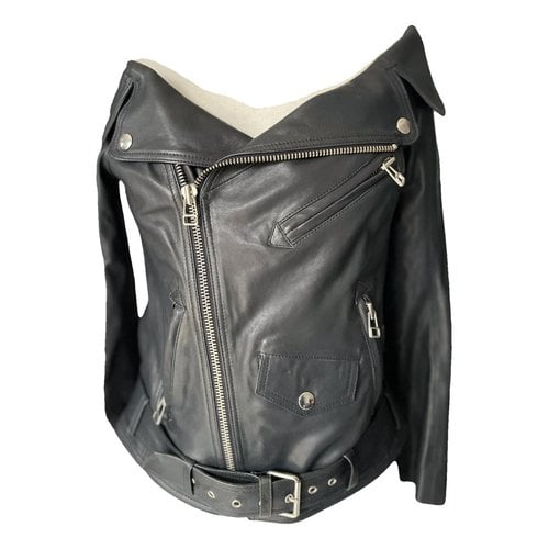 Pre-owned Faith Connexion Leather Biker Jacket In Navy