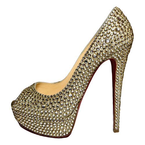 Pre-owned Christian Louboutin Lady Peep Leather Heels In Gold