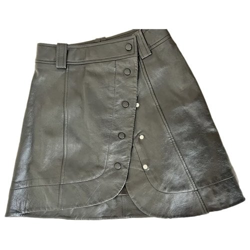 Pre-owned Ganni Leather Mini Skirt In Black