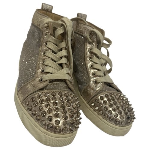 Pre-owned Christian Louboutin Spike Sock Glitter Trainers In Gold