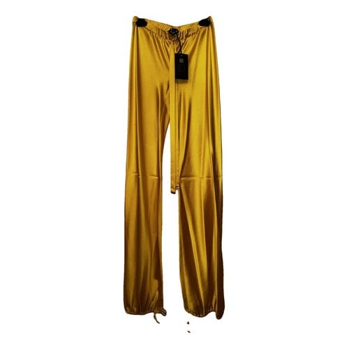Pre-owned Roberto Cavalli Silk Straight Pants In Yellow