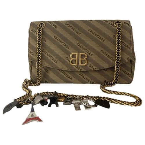 Pre-owned Balenciaga Bb Chain Cloth Crossbody Bag In Brown