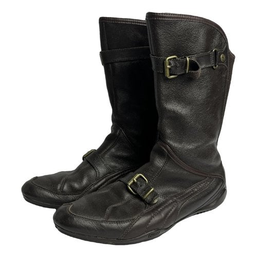 Pre-owned Puma Leather Biker Boots In Brown