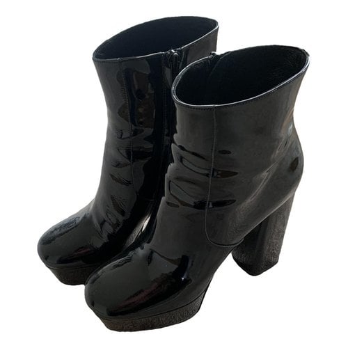 Pre-owned P.a.r.o.s.h Patent Leather Ankle Boots In Black