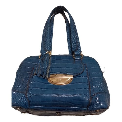 Pre-owned Lancel Adjani Patent Leather Handbag In Blue