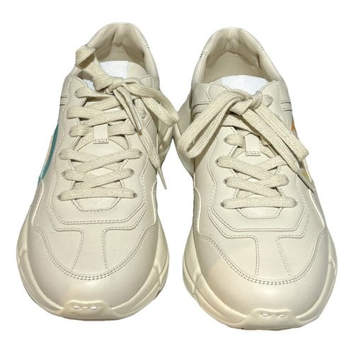 Pre-owned The North Face X Gucci Leather Trainers In Beige