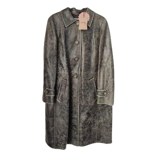 Pre-owned Miu Miu Leather Coat In Grey