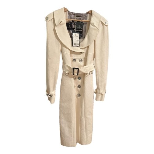 Pre-owned Aquascutum Linen Trench Coat In White