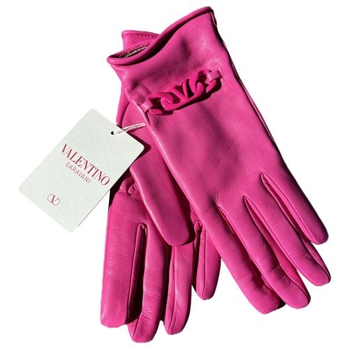 Pre-owned Valentino Garavani Leather Gloves In Pink