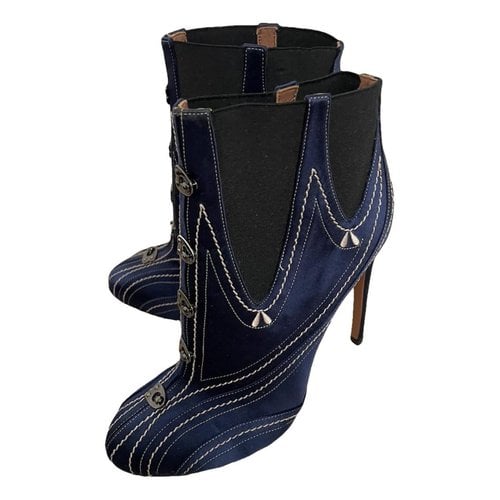 Pre-owned Alaïa Tweed Ankle Boots In Blue
