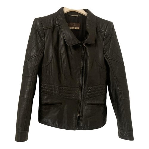 Pre-owned Roberto Cavalli Leather Short Vest In Black