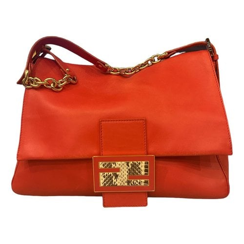 Pre-owned Fendi Mamma Baguette Leather Handbag In Red