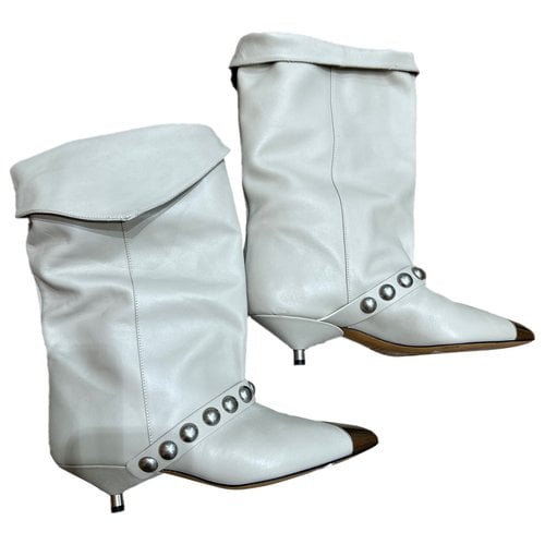 Pre-owned Isabel Marant Leather Riding Boots In White