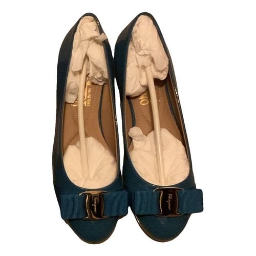 Pre-owned Ferragamo Patent Leather Ballet Flats In Blue