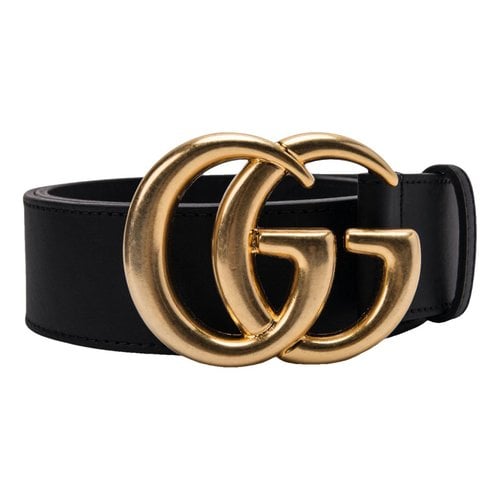 Pre-owned Gucci Gg Buckle Leather Belt In Black
