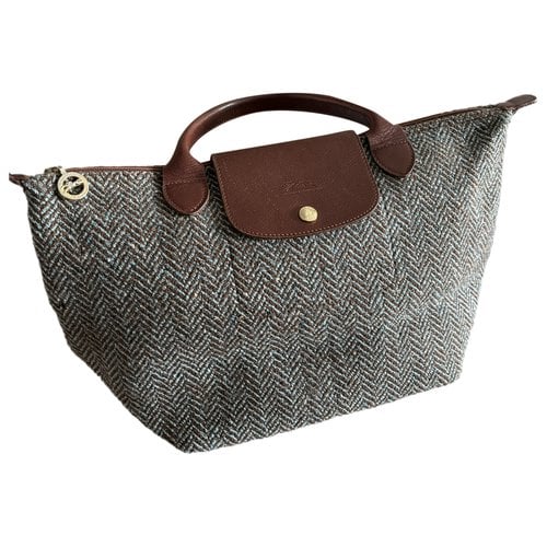 Pre-owned Longchamp Pliage Wool Handbag In Brown