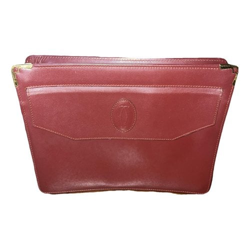 Pre-owned Cartier Panthère Leather Clutch Bag In Burgundy
