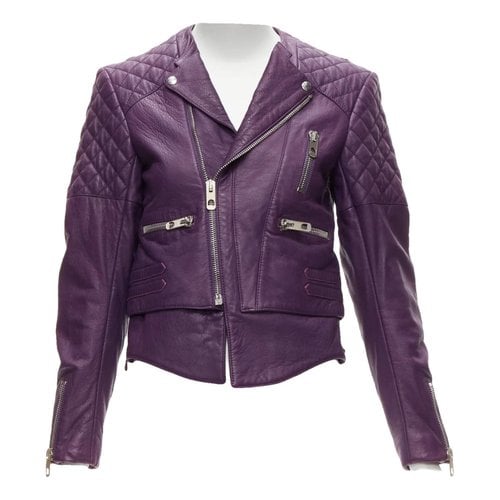 Pre-owned Balenciaga Leather Biker Jacket In Purple