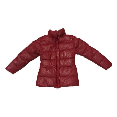 Pre-owned Moncler Leather Jacket In Burgundy