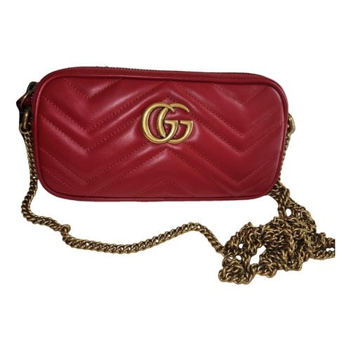 Pre-owned Gucci Gg Marmont Triple Zip Leather Crossbody Bag In Red