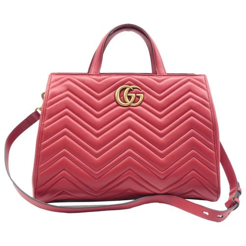 Pre-owned Gucci Gg Marmont Leather Satchel In Red