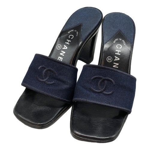 Pre-owned Chanel Cloth Mules In Blue