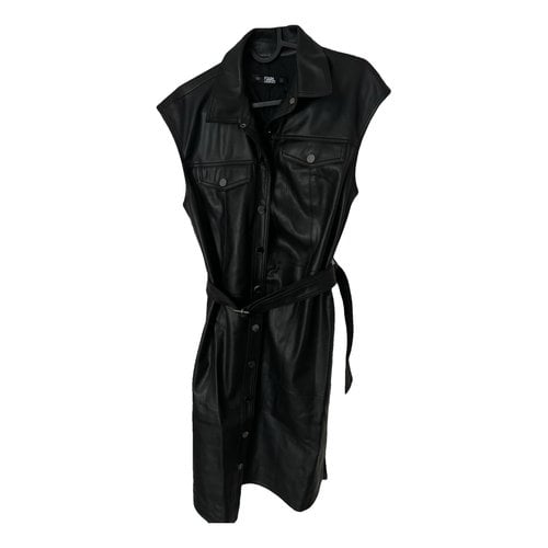 Pre-owned Karl Lagerfeld Vegan Leather Mini Dress In Black