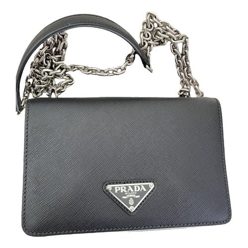 Pre-owned Prada Tessuto Leather Clutch Bag In Black