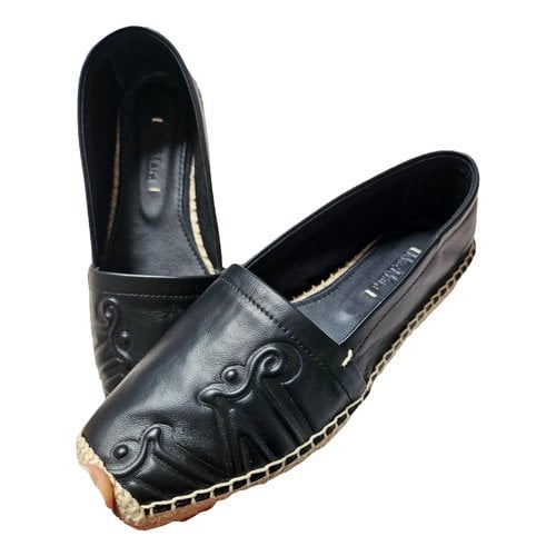 Pre-owned Max Mara Leather Espadrilles In Black