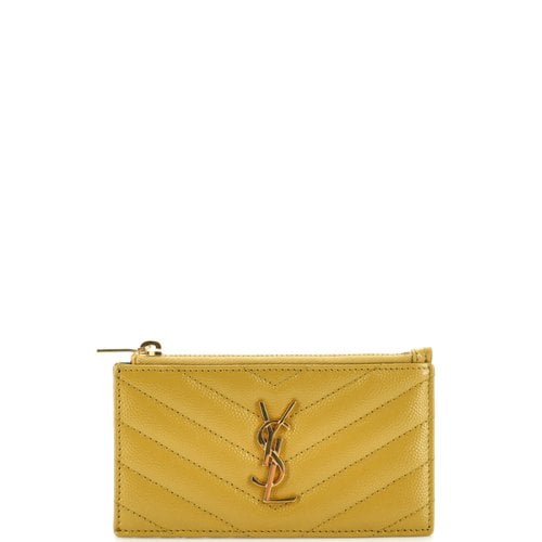 Pre-owned Saint Laurent Leather Card Wallet In Yellow