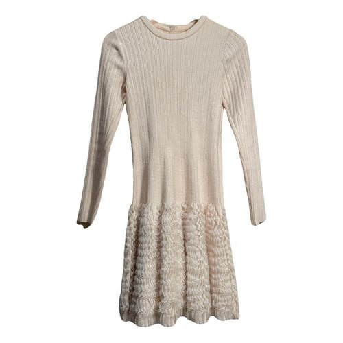 Pre-owned Alaïa Wool Mid-length Dress In Beige