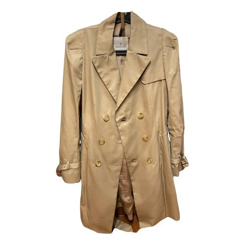 Pre-owned Moncler Leather Trench Coat In Beige