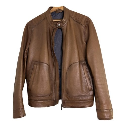 Pre-owned Massimo Dutti Leather Jacket In Brown