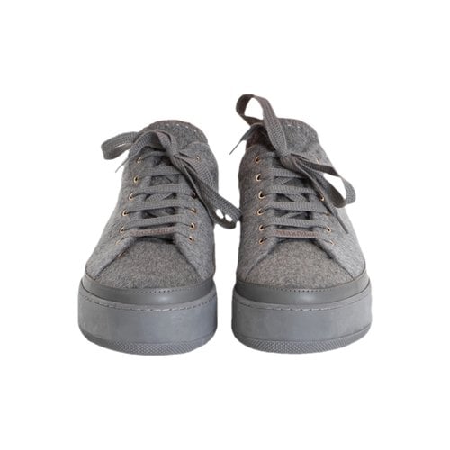 Pre-owned Max Mara Atelier Leather Trainers In Grey