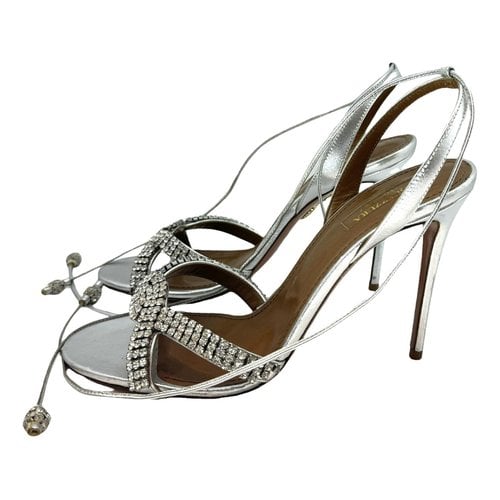 Pre-owned Aquazzura Sexy Thing Leather Sandal In Silver
