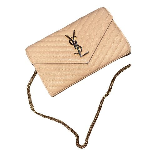 Pre-owned Saint Laurent Leather Clutch Bag In Beige