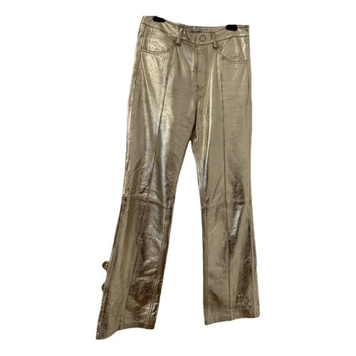 Pre-owned Zadig & Voltaire Leather Straight Pants In Gold