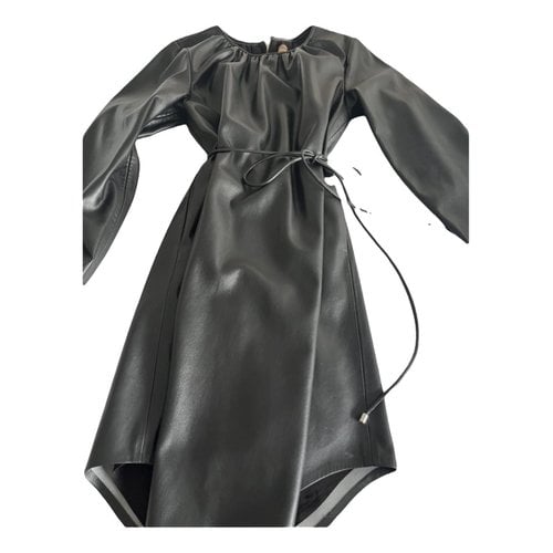Pre-owned Hugo Boss Vegan Leather Mid-length Dress In Black