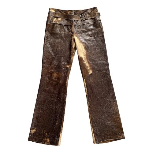 Pre-owned Roberto Cavalli Leather Straight Pants In Brown