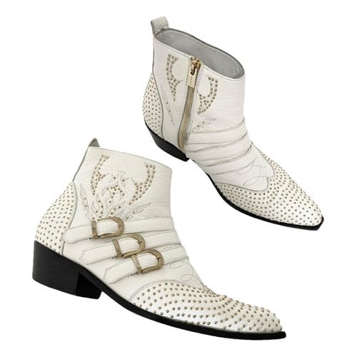 Pre-owned Anine Bing Leather Western Boots In White